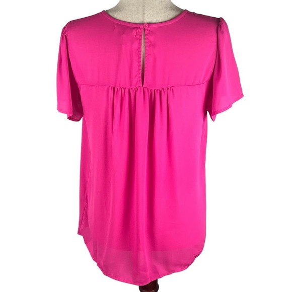 PLEIONE RUFFLE FRONT BABYDOLL SWING BLOUSE IN PINK NWT WOMEN'S SIZE MEDIUM‎ - Picture 4 of 10